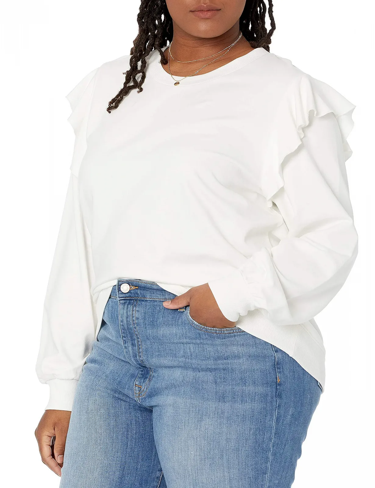 Женская толстовка с оборками на плечах The Drop Ruby, очень мягкая, эластичная, фото №4 Женская толстовка с оборками на плечах The Drop Ruby, очень мягкая, эластичная, фото №4