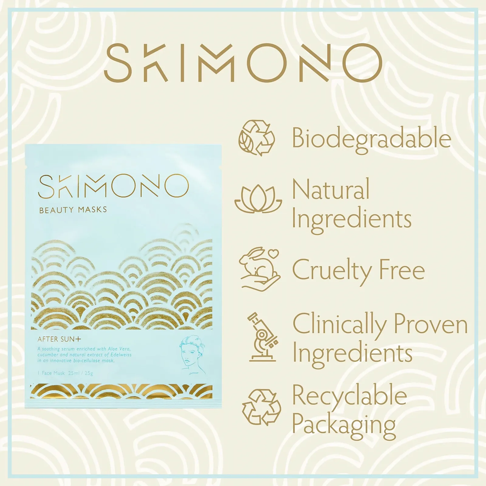 Маска для лица Skimono After Sun+ Organic Cellulose с алоэ вера, огурцом и эдельвейсом, 25 мл, фото №5