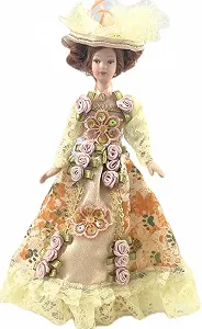 Кукла Викторианская Леди из фарфора в золотом 150 мм - Фото 1