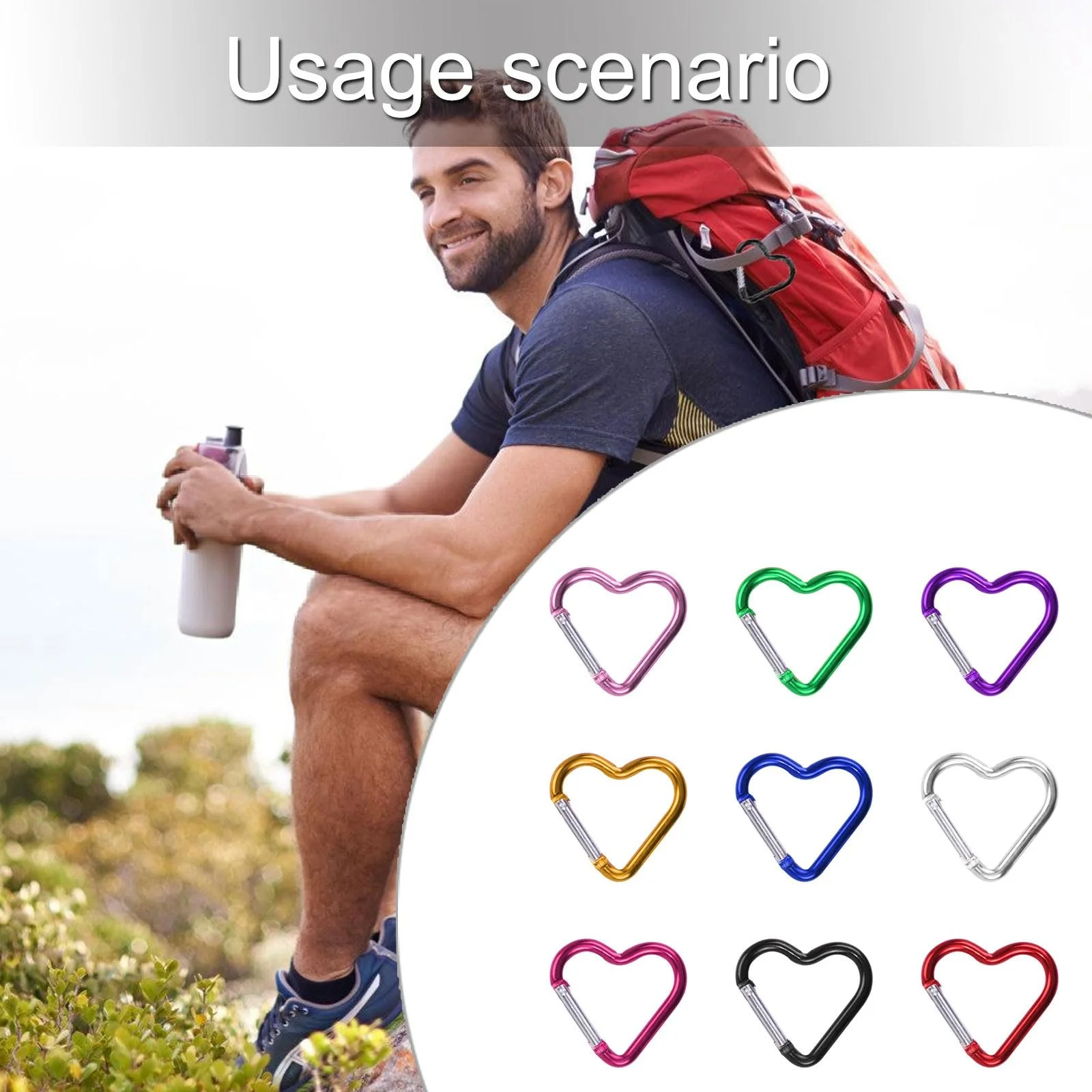 9 x Цветные Крючки-карабины Сердце Быстросъемные Карабины для Рюкзаков и Бутылок, фото №2