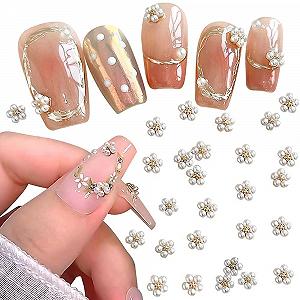 3D Белый жемчужный цветок для ногтей Жемчужный цветок для ногтей Маленькие цветы для ногтей Аксессуары для ногтей Стразы для ногтей Дизайн ногтей Украшения для ногтей Стразы для ногтей - Фото 1