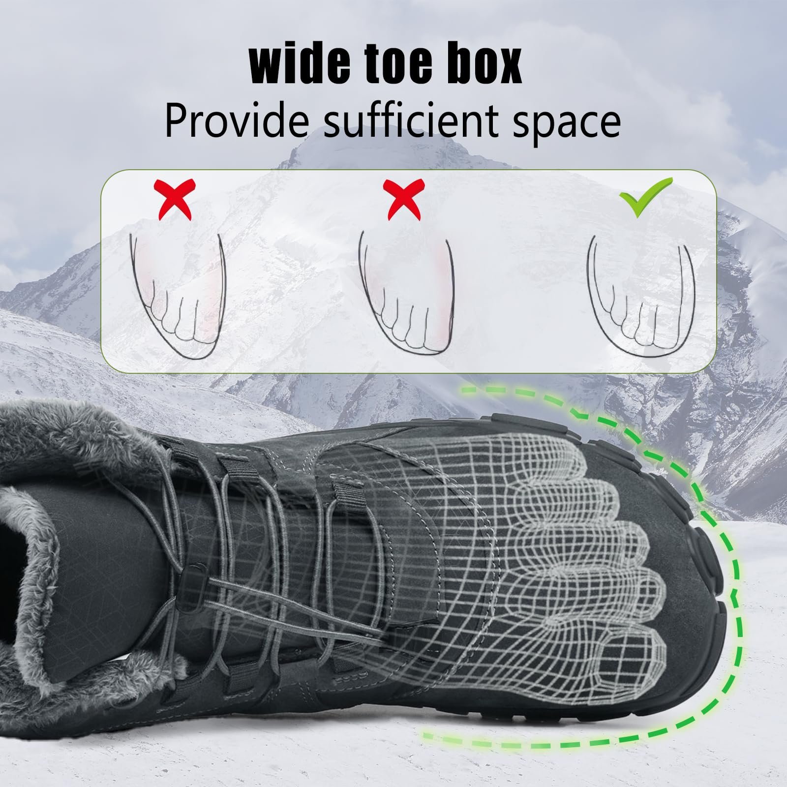 Зимові черевики AONETIGER Barfußschuhe для чоловіків та жінок, утеплені, снігові, зручні, легкі, водонепроникні, для активного відпочинку, бавовняні, фото №3