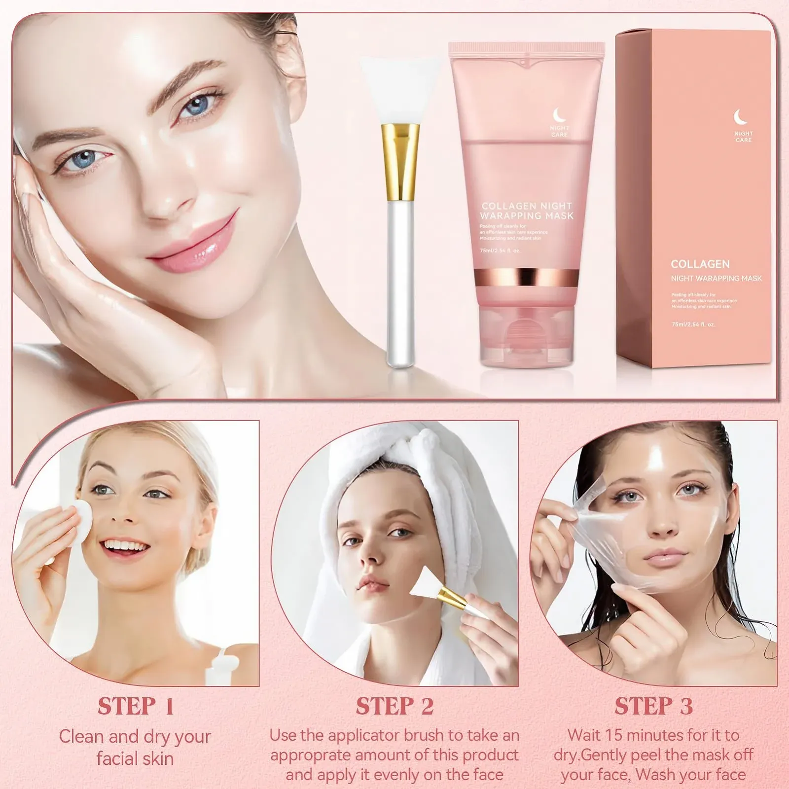 Ночная маска для лица с коллагеном Collagen, маска для лица, органическая маска для лица с коллагеном, маска-пленка для сияющей кожи, глубокая эффективная маска для лица, корейский уход за кожей, 1 шт в упаковке, фото №4