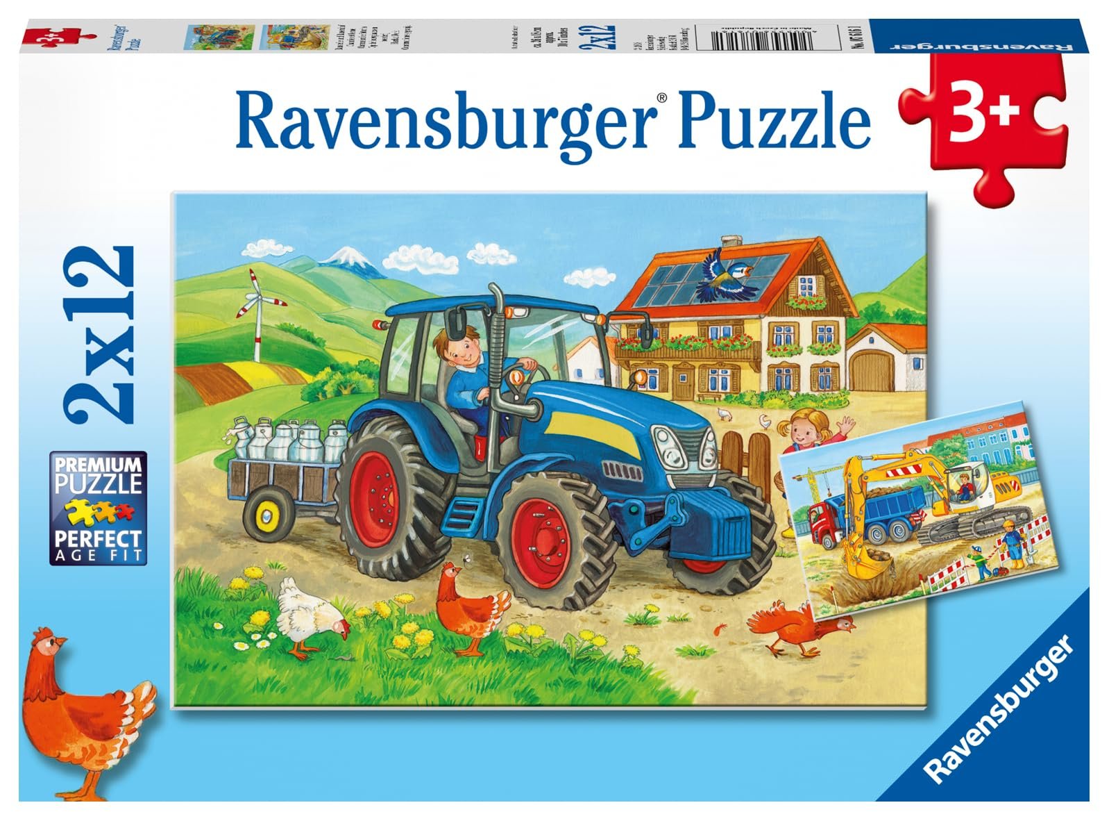 Детский пазл Ravensburger 07616 Construction Site and Farm 2 x 12 деталей, фото №1