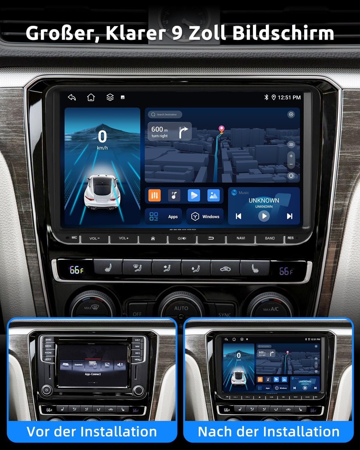 Автомагнітола Essgoo для VW Golf 5 6 Touran B6 EOS Tiguan Polo 4+64G Carplay 9 дюймів Android 14 Бездротова, Bluetooth, GPS, RDS, навігація, Mirror Link, FM, SWC, фото №3