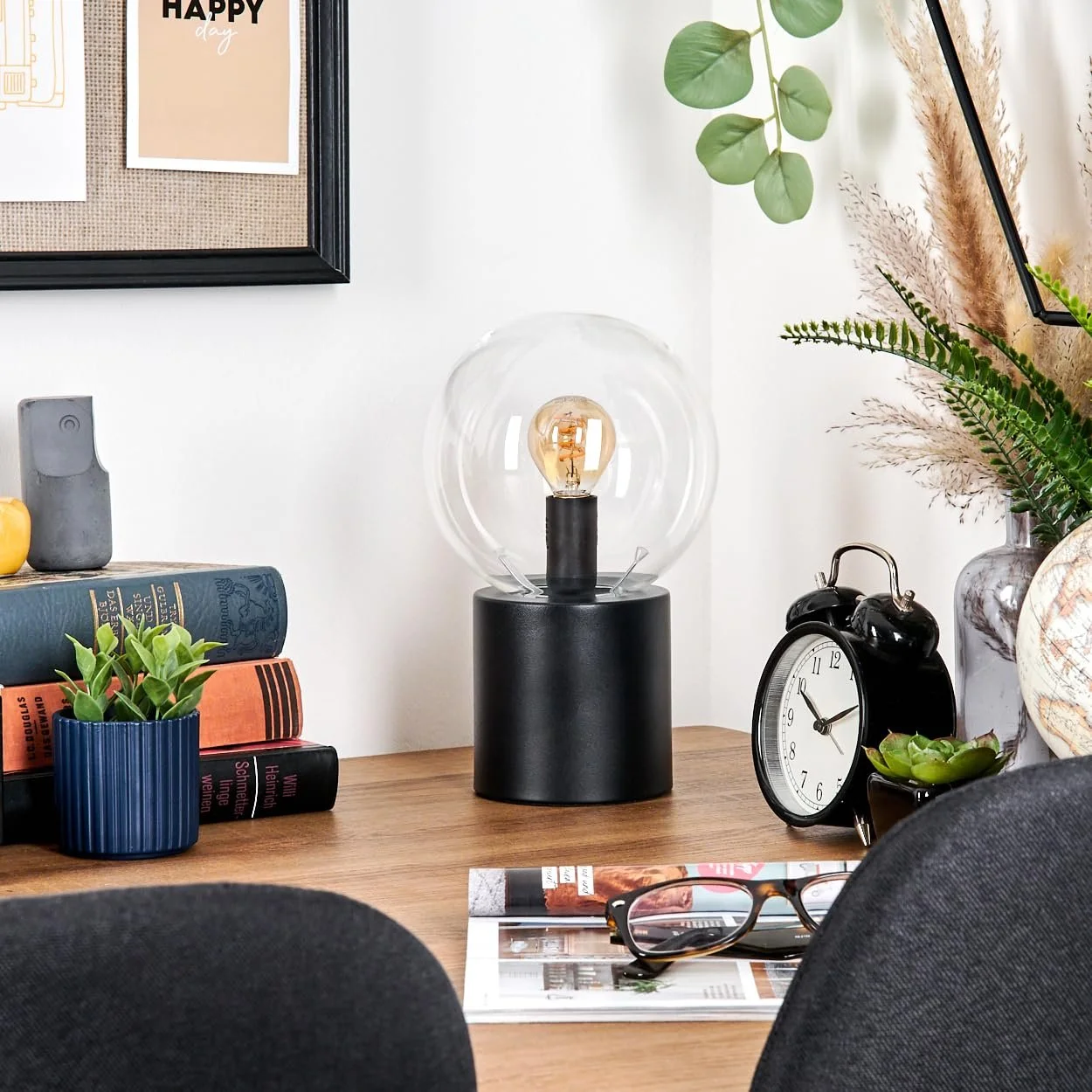 Настільна лампа HOFSTEIN Gastor Метал / Скло Сучасна Ретро/Вінтаж E14 Чорна/Прозора, фото №2