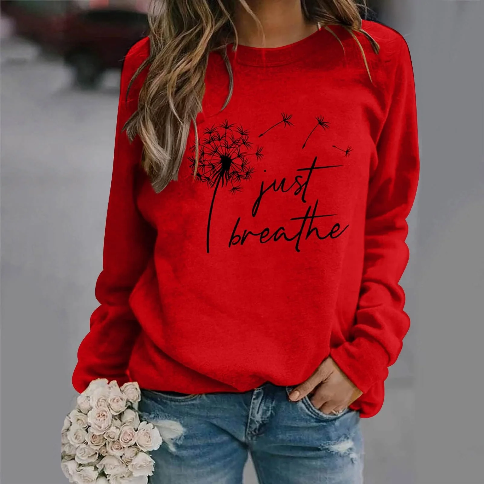 Женский пуловер NZYIHAO с принтом, свитшот, повседневный, с длинными рукавами, с круглым вырезом, больших размеров, рубашка, свободный джемпер, легкая туника, топы на подкладке, удобная длинная рубашка, женский джемпер, фото №3