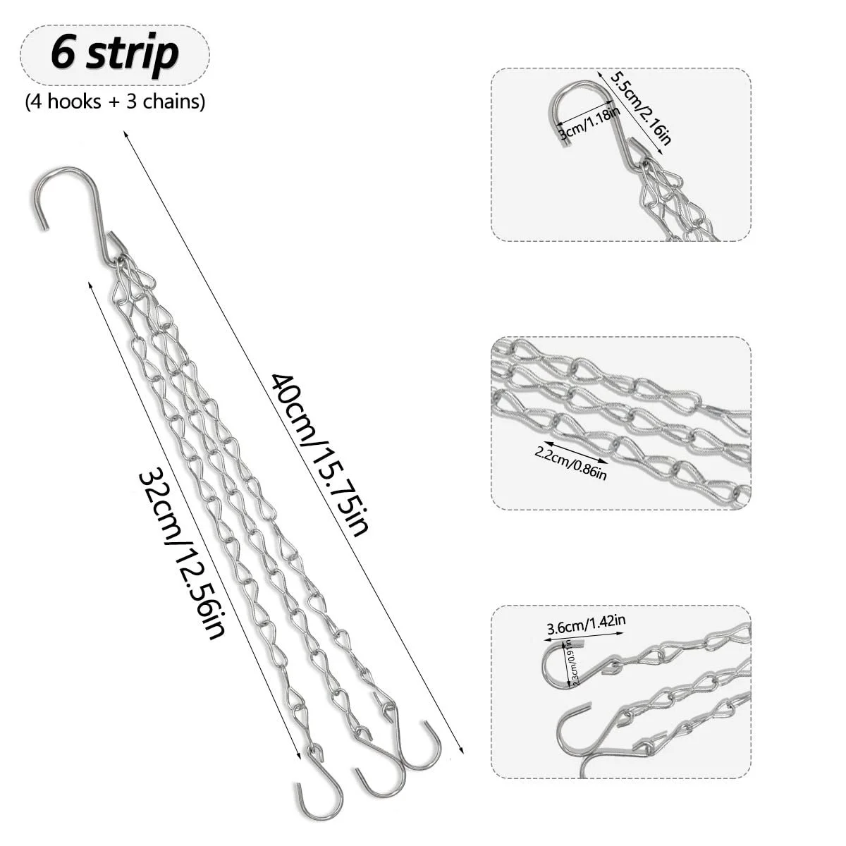 Підвісні ланцюги для квіткових горщиків 40 см 6 шт. метал Сріблястий, фото №2 Підвісні ланцюги для квіткових горщиків 40 см 6 шт. метал Сріблястий, фото №2