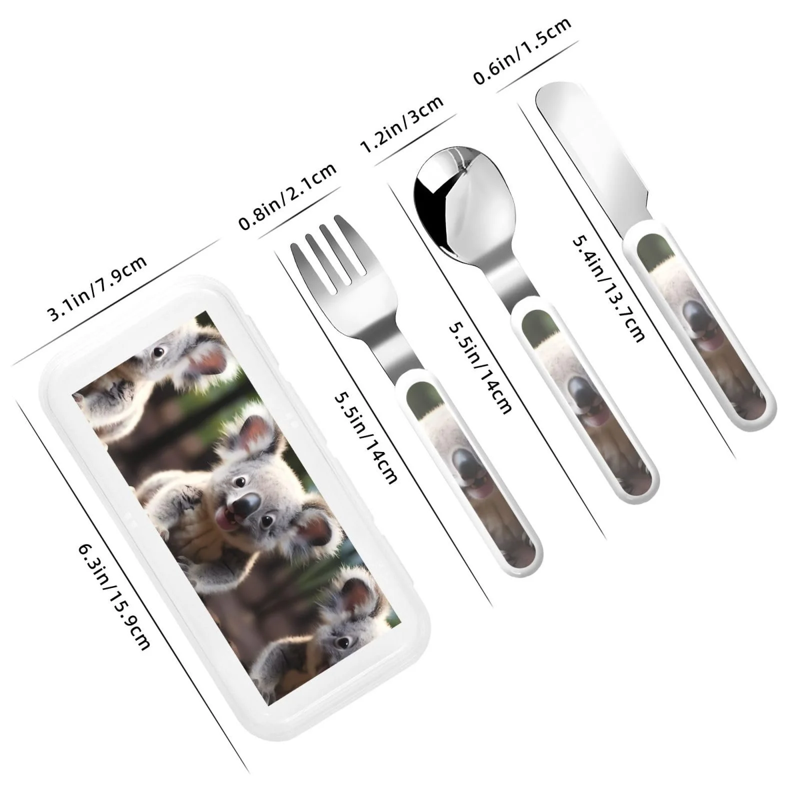 Набір дитячих столових приборів з малюнком милого коали, три предмети, багаторазового використання, фото №3 Набір дитячих столових приборів з малюнком милого коали, три предмети, багаторазового використання, фото №3