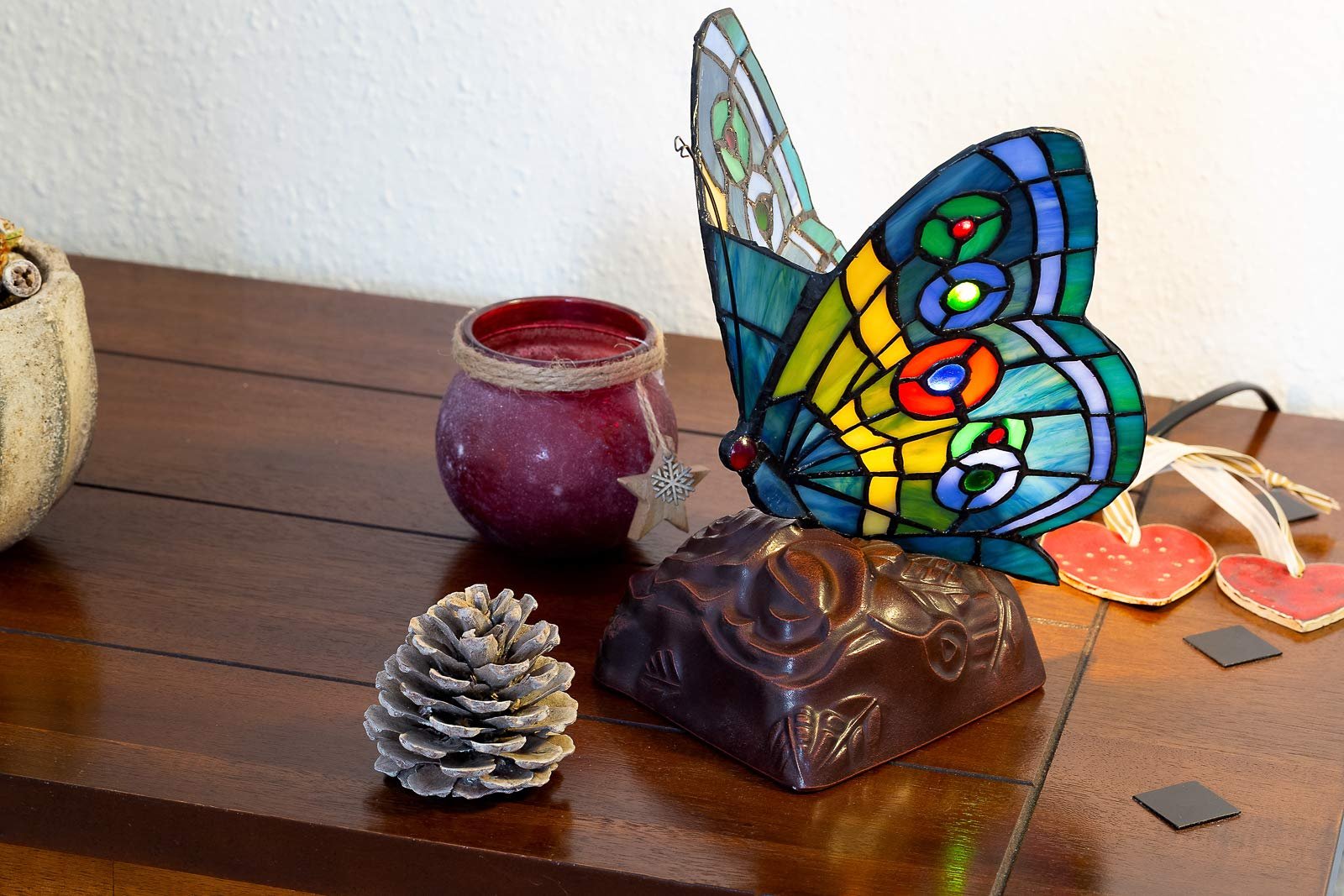 Настільна лампа Mosaic Style Figurine Butterfly Motif Glass, фото №5