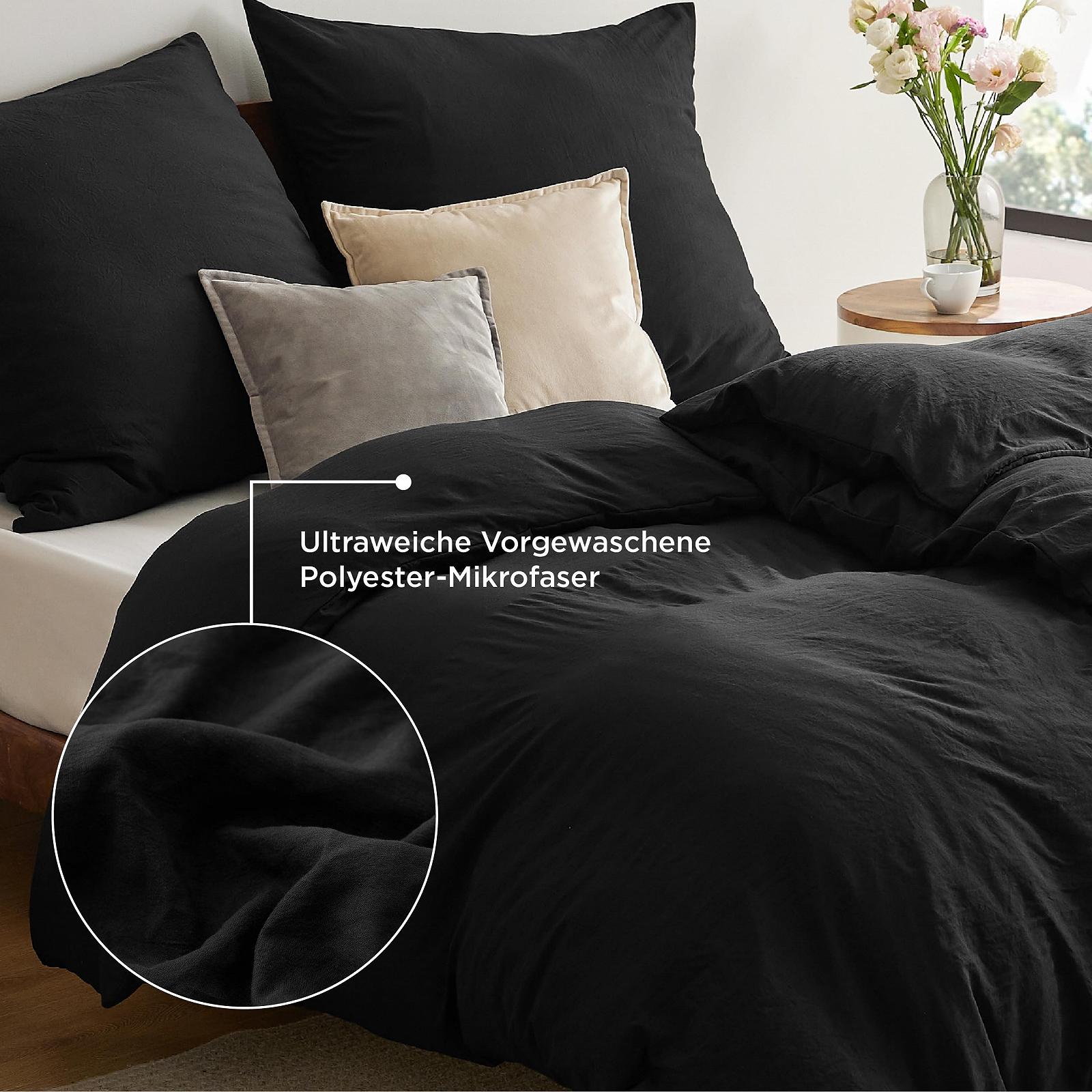 Постільна білизна BEDSURE 135 x 200 см, 4 предмети, чорна, м'яка, з бавовни, як Oeko-Tex, набір постільної білизни, 2 підковдри 135 x 200 см з блискавкою і 2 наволочки 80 x 80 см, фото №5