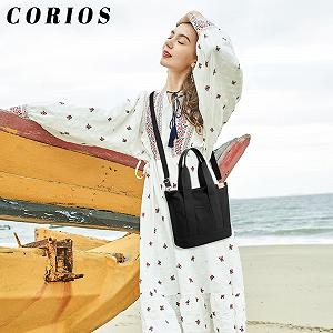Сумка жіноча CORIOS полотняна на плече велика повсякденна з кількома кишенями легка багатофункціональна для роботи шопінгу подорожей на кожен день, чорна - Фото 1