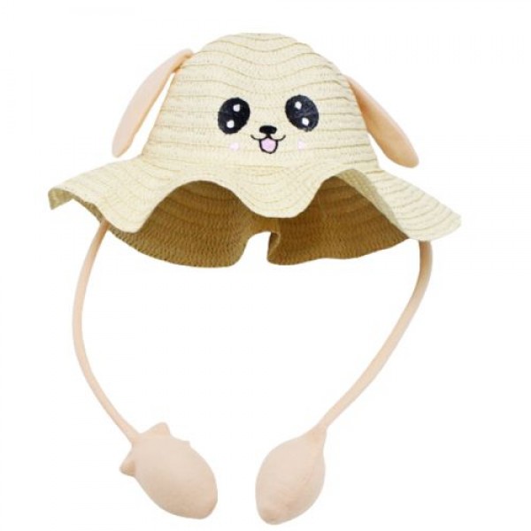 Соломенная шляпа с подвижными ушками бежевая, фото №1