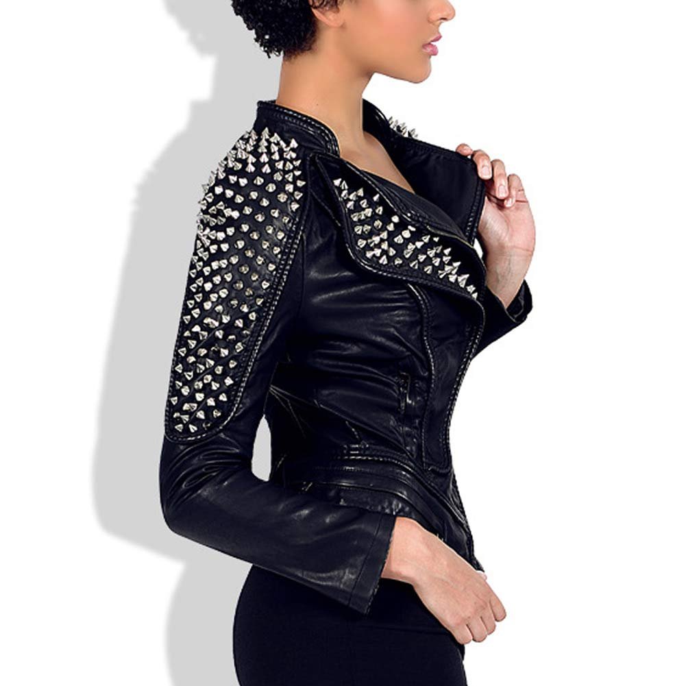 Шкіряна куртка E-girl PWA13 Жіноча куртка-байкер зі штучної шкіри на блискавці, фото №2 Шкіряна куртка E-girl PWA13 Жіноча куртка-байкер зі штучної шкіри на блискавці, фото №2