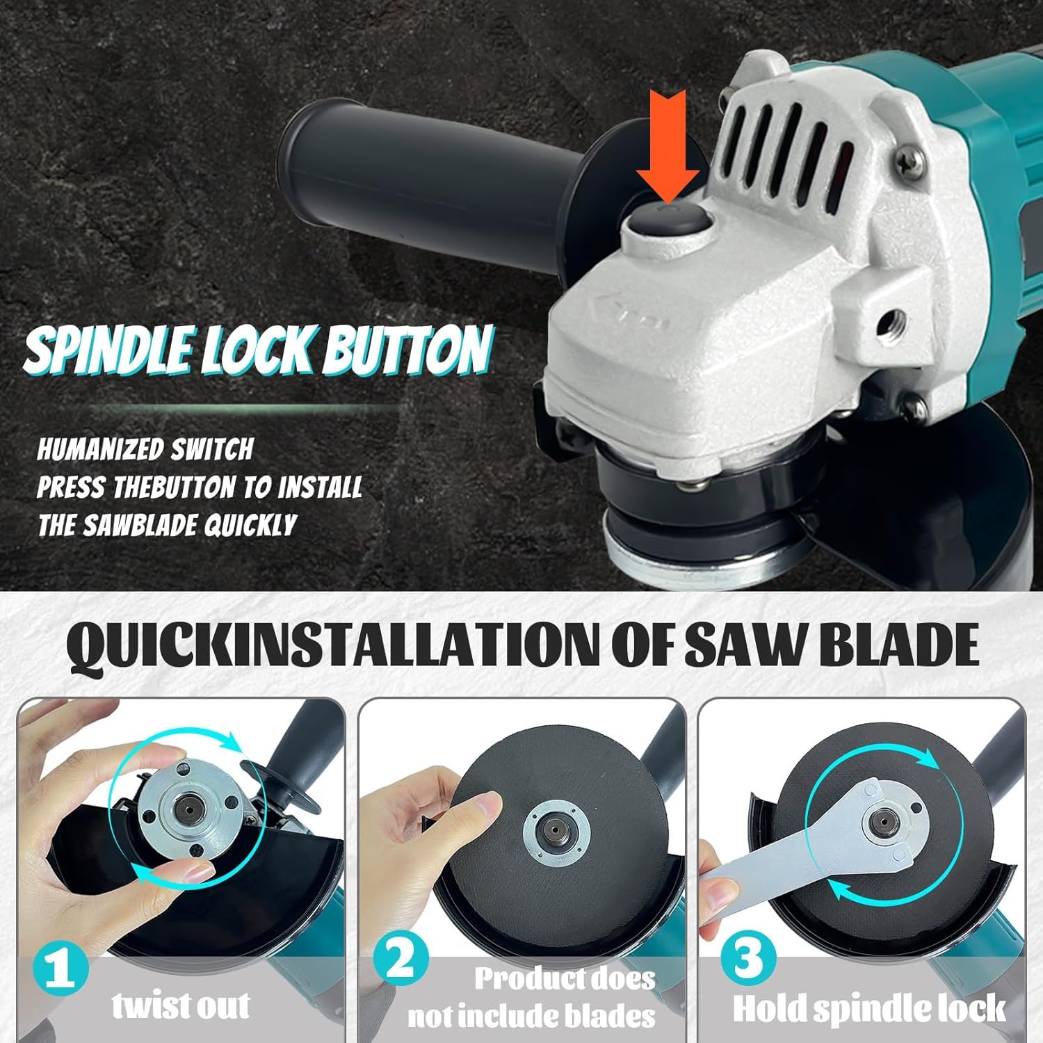 Аккумуляторная угловая шлифмашина замена для Makita бесщеточная резка шлифовальный диск 125 мм 850 Вт с 2 x 5500 мА·ч аккумуляторами удаление краски и раствора 16 аксессуаров для шлифования резки, фото №4