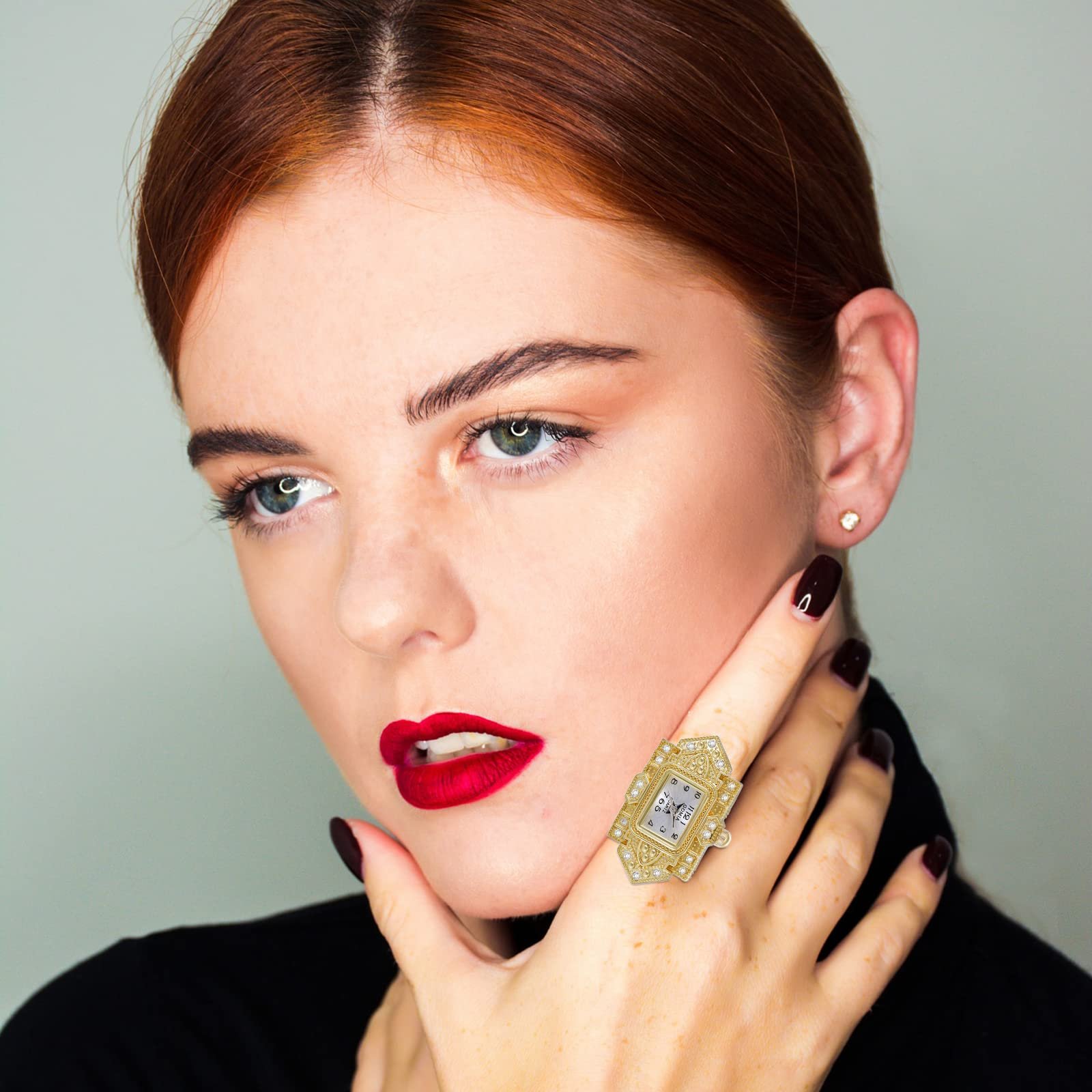 Кольцо-часы Женские JewelryWe Кварцевые Аналоговые Ретро Цветы С резьбой Со стразами Нержавеющая сталь Регулируемые Прямоугольный циферблат Золотой Серебряный, фото №2 Кольцо-часы Женские JewelryWe Кварцевые Аналоговые Ретро Цветы С резьбой Со стразами Нержавеющая сталь Регулируемые Прямоугольный циферблат Золотой Серебряный, фото №2