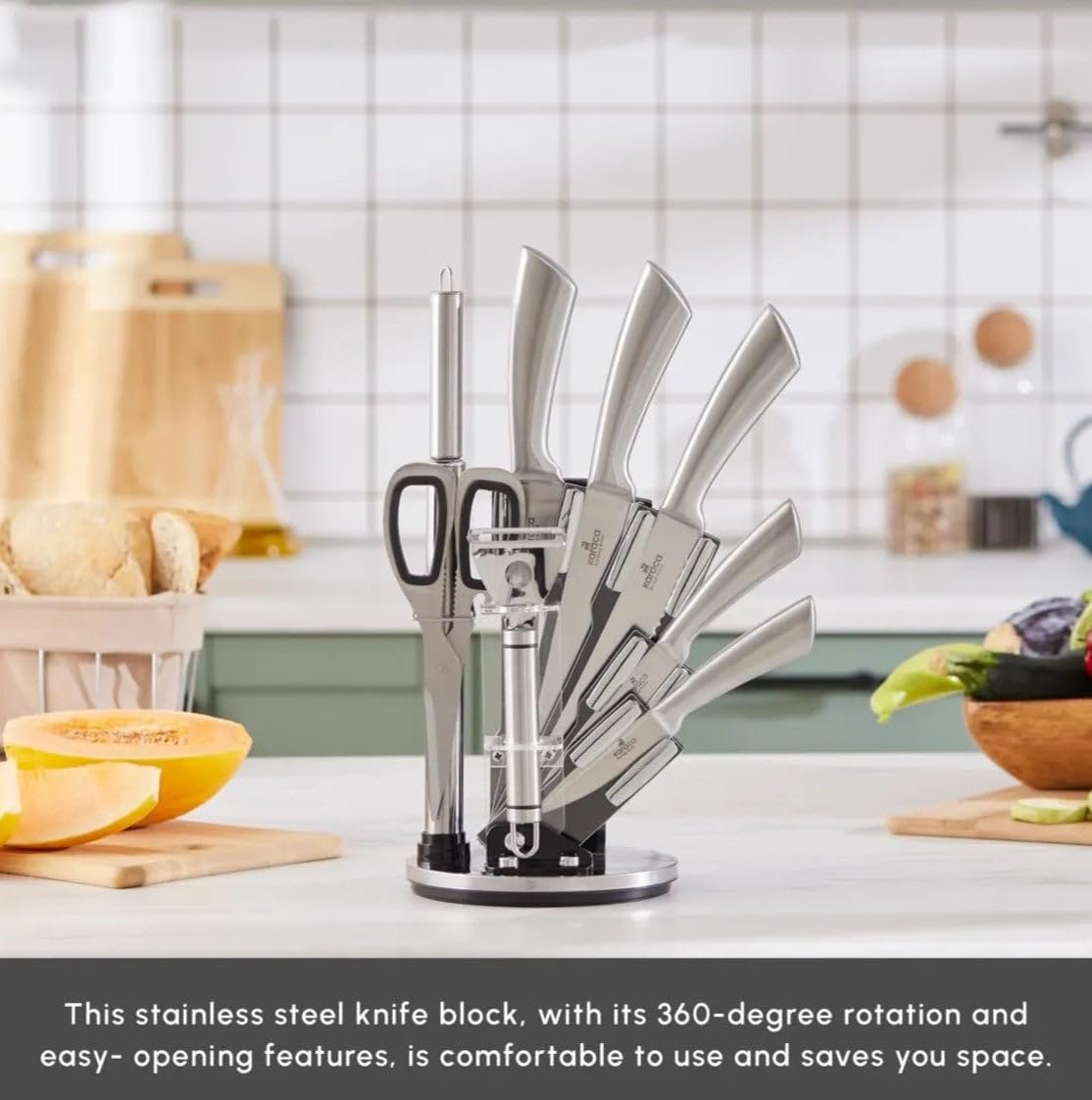 Набор ножей Karaca Meister Palm Steel, 9 предметов, нож для хлеба, нож для нарезки, нож шеф-повара, деревянная ручка, фото №6