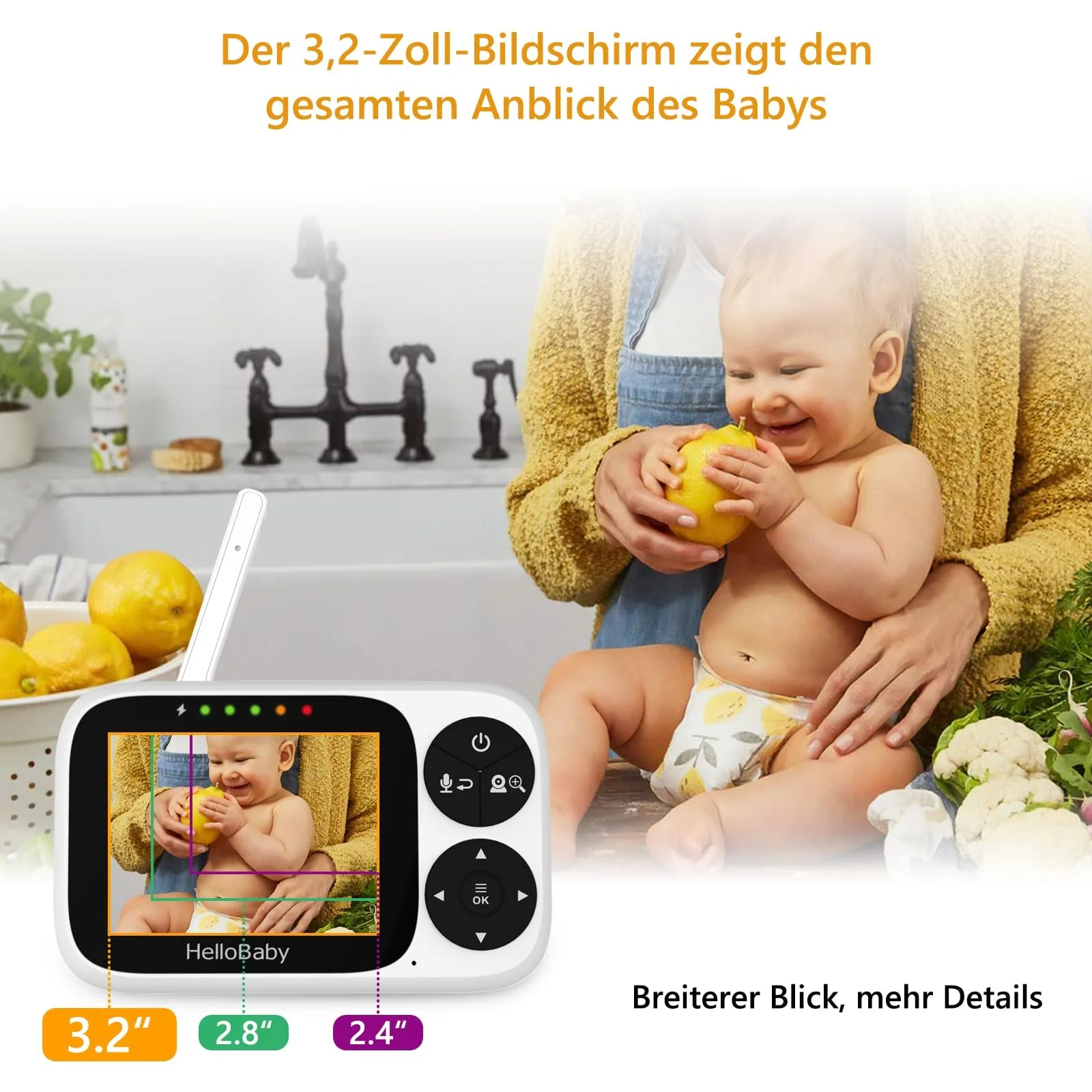 Відеоняня HelloBaby 3.2 дюйма IPS Night Vision Pan Tilt Zoom, фото №5 Відеоняня HelloBaby 3.2 дюйма IPS Night Vision Pan Tilt Zoom, фото №5