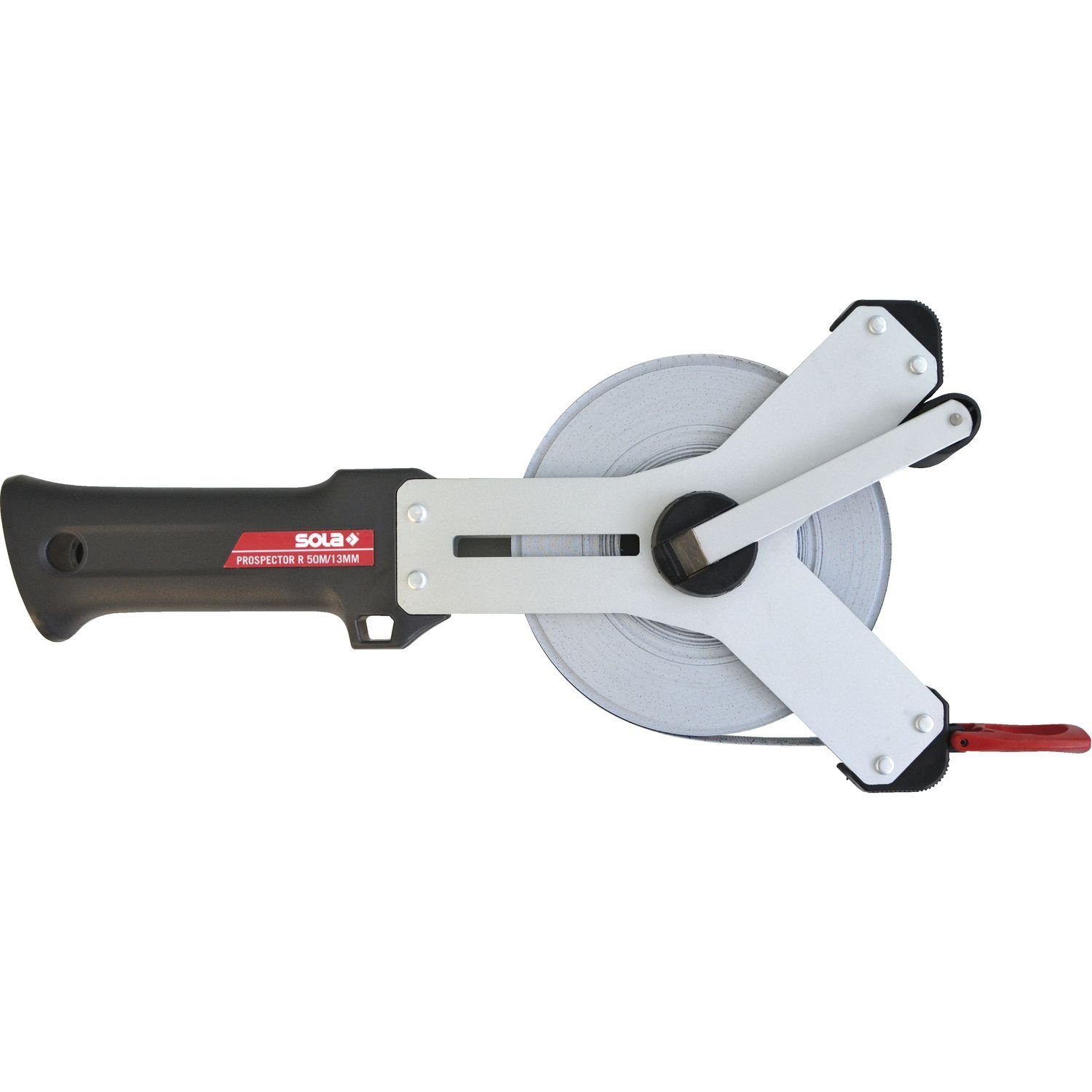 Рулетка SOLA Prospector R, 50 м / 13 мм, сталева стрічка, біла лакована, мм шкала, клас точності II, багатофункціональний кінцевий гак, фото №1