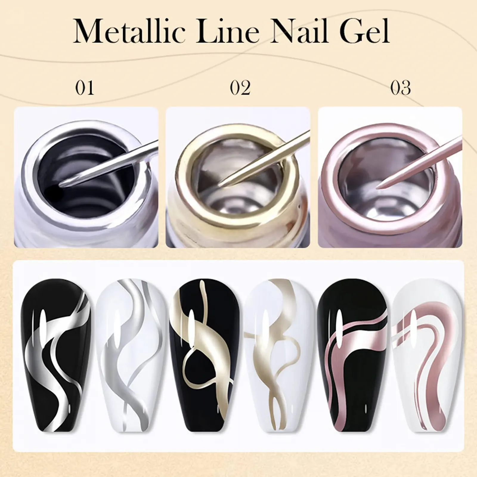 Гель-лак Металлик 6 цветов: черный, белый, золото, серебро, розовый, фото №7