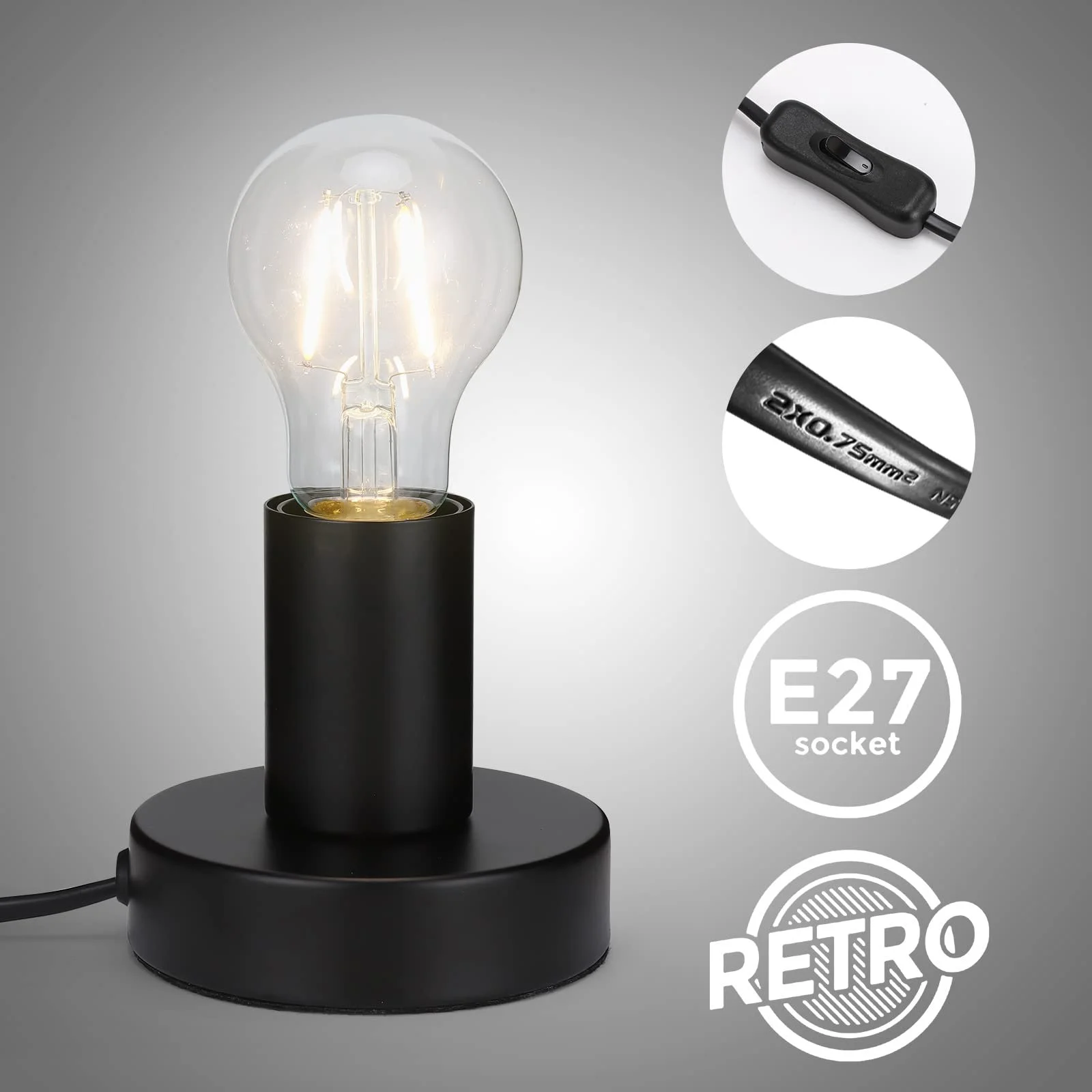 Настільна лампа набір з 2 шт. E27 макс. 40 Вт чорний, фото №6