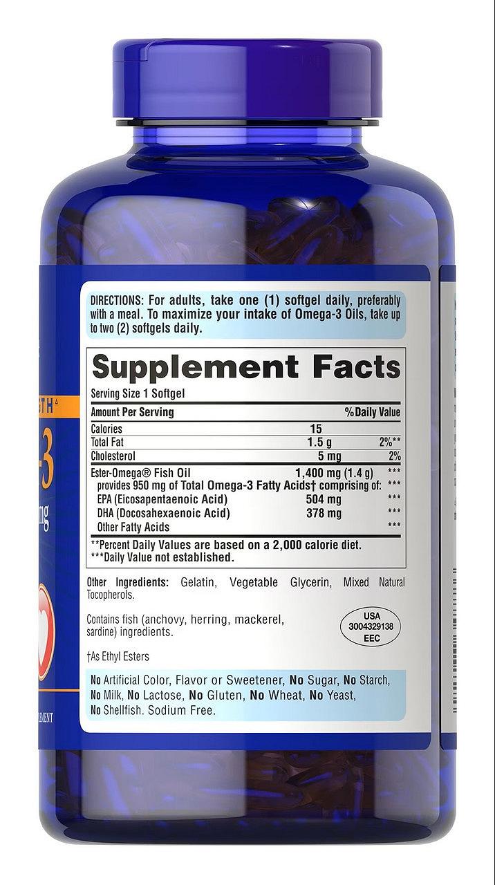 Омега-3 Puritan's Pride Omega 3 Triple Strength 1400 mg 240 Softgels, фото №2