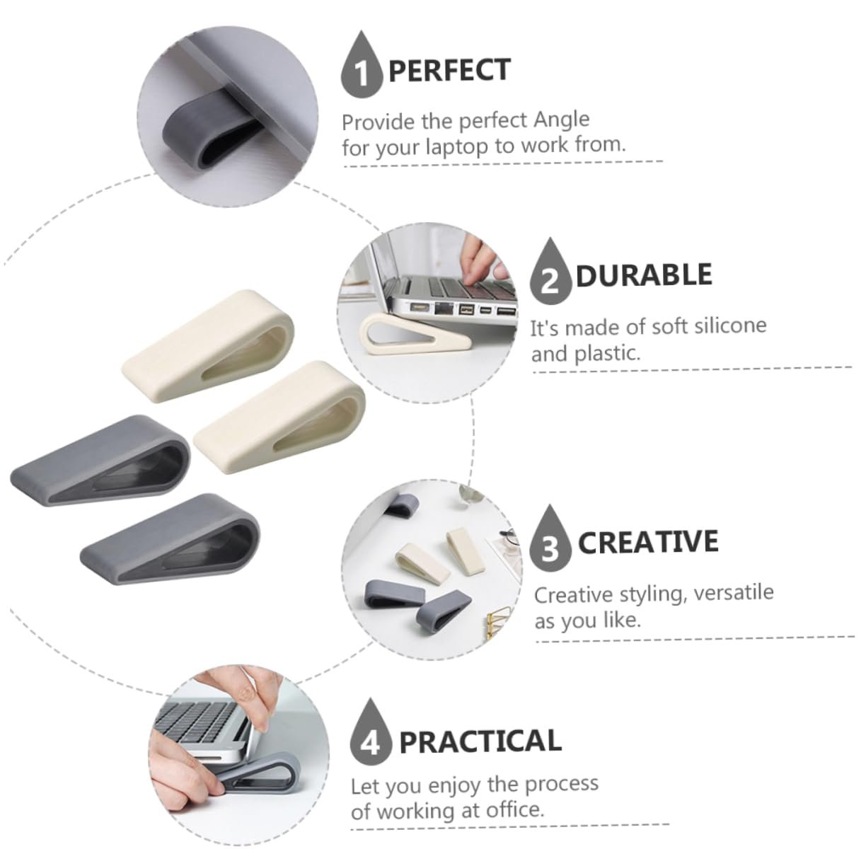 Подставка для ноутбука Регулируемая по высоте Эргономичная Стабильная для настольного использования и охлаждения Совместима со всеми ноутбуками, 4 шт, фото №3