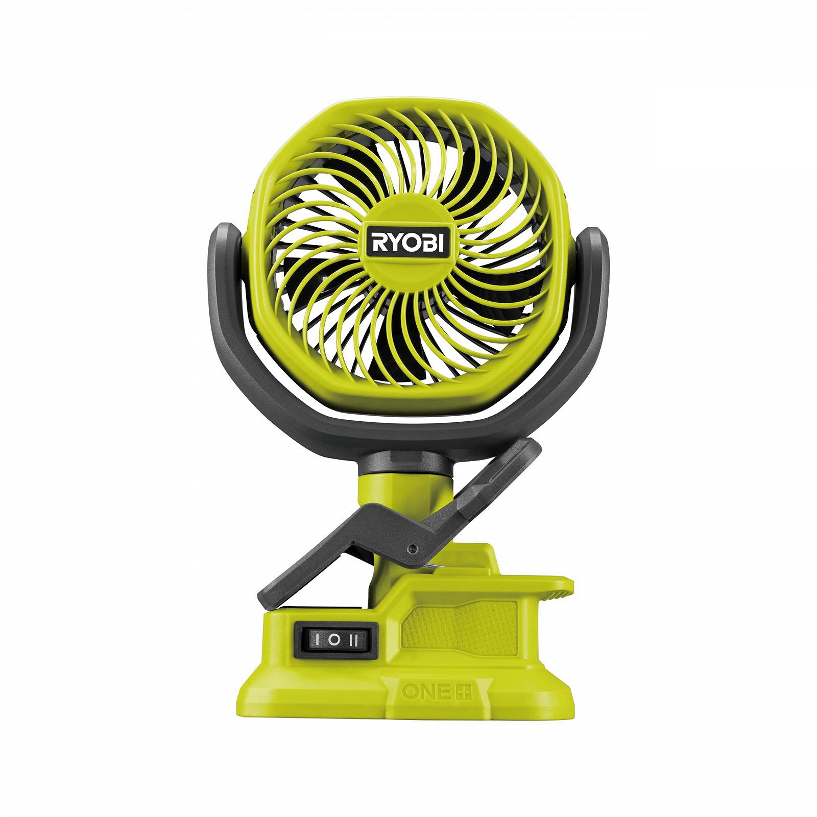 Вентилятор RYOBI 18 V RCF18-0 (кліпса, компактний та портативний, 2-рівневе регулювання, діаметр барабана 10 см, без акумулятора та зарядного пристрою, в коробці), зелений, фото №1