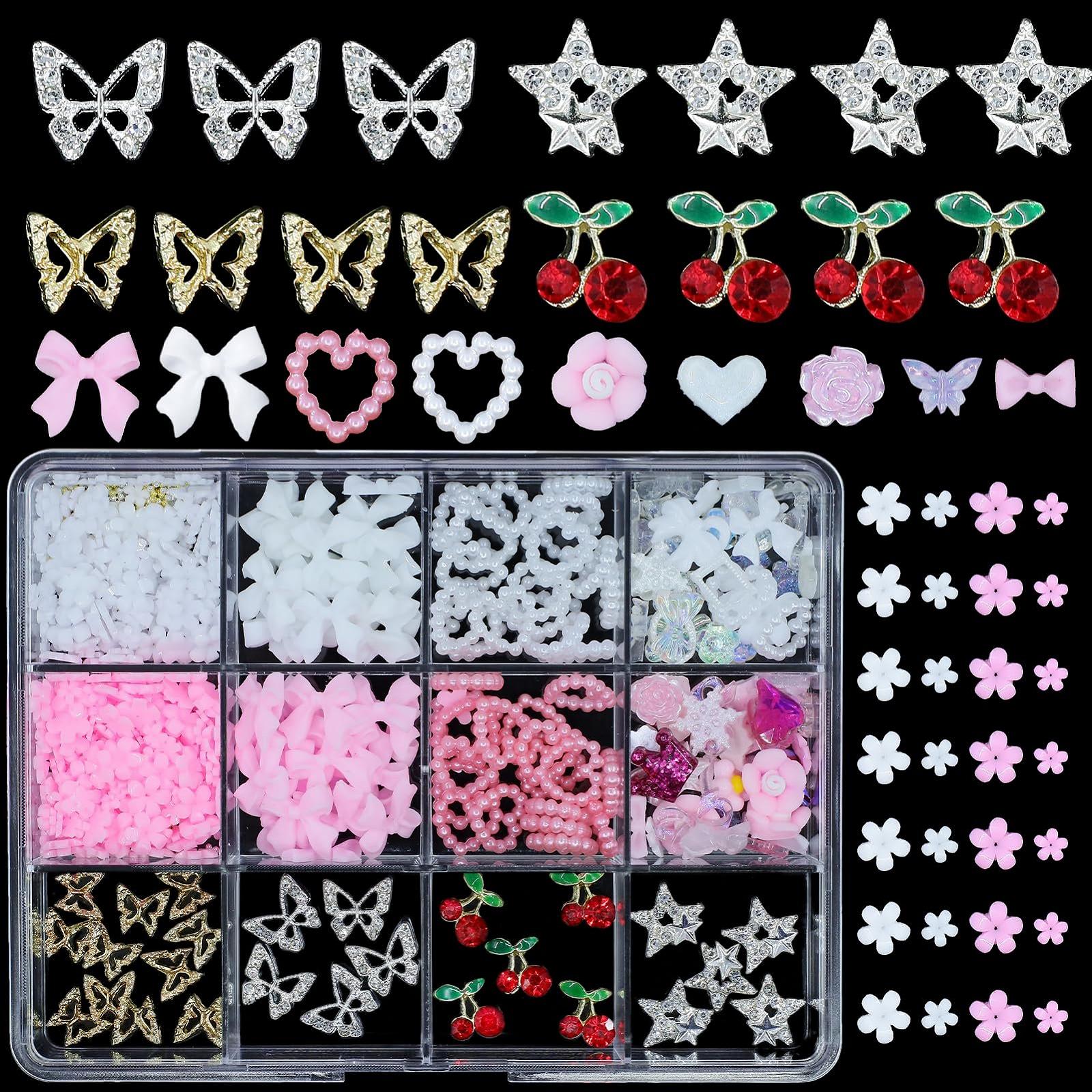 3D Украшения для ногтей Anower IMI Ассорти Металл Вишня Звезда Бабочка Цветок Сердца Разные Бриллианты, фото №1