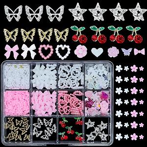 3D Anower IMI Асорті Метал Прикраса для нігтів Вишня Зірка Метелик Квітка Серця Різні Діаманти - Фото 1