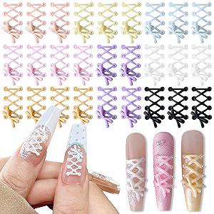 Украшения для ногтей Бантики-шнурки для балеток 60 шт разноцветные смоляные подвески для дизайна ногтей, украшения для ногтей в виде бантиков на кончиках обуви, плоские бантики для декора ногтей - Фото 1