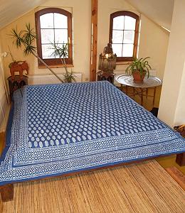 Покрывало Блок Printing Guru-Shop Indigo Feathers Синий, Хлопок, Размер: Двуспальный 225x275 см, Покрывала с Блок Принтом synthetic.ua - Фото 1