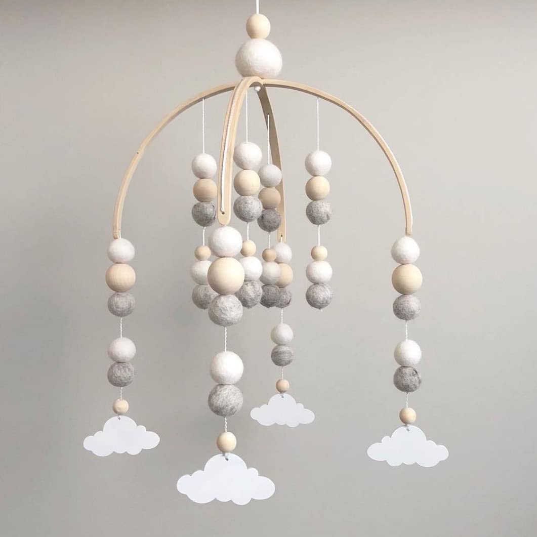Декор для кімнати Wind Chime Мобіль для дитячого ліжечка Felt Ball дерев'яні намистини, фото №5