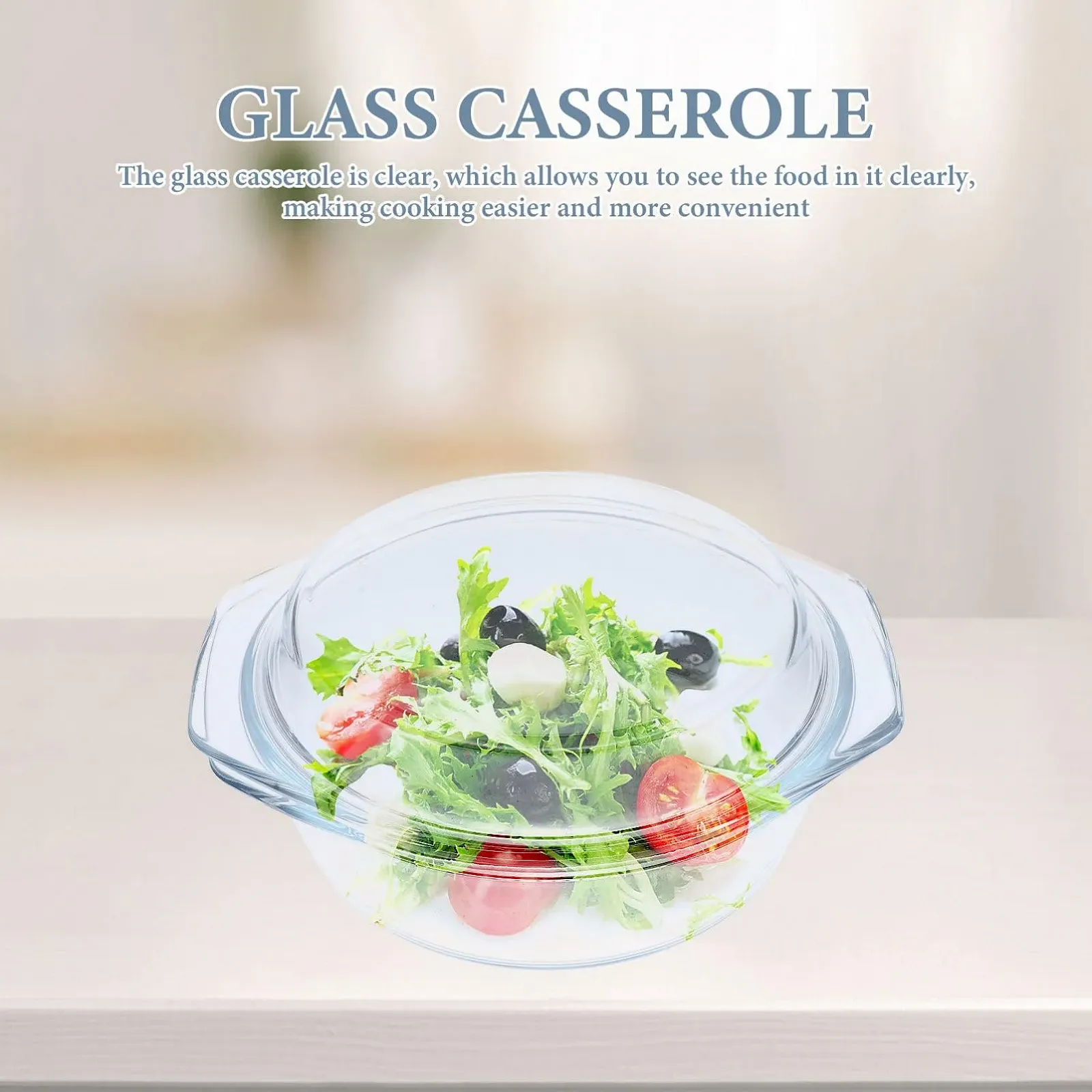 Форма для запікання Healifty кругла скляна з кришкою термостійка для мікрохвильової печі та духовки, фото №4 Форма для запікання Healifty кругла скляна з кришкою термостійка для мікрохвильової печі та духовки, фото №4