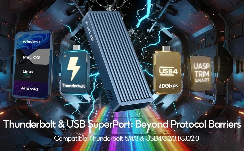 Зовнішня кишеня ShuoLe 40Gbps M.2 NVMe SSD to USB4, Thunderbolt 4 Grey, фото №7