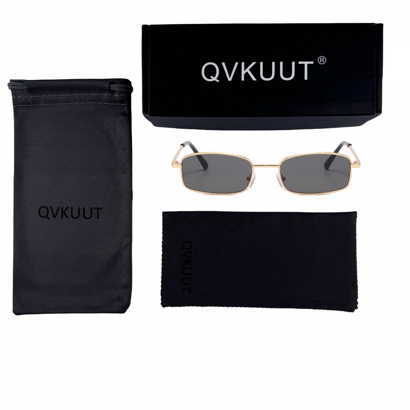 Класичні прямокутні сонцезахисні окуляри QVKUUT, ретро, тонка металева оправа, фото №4