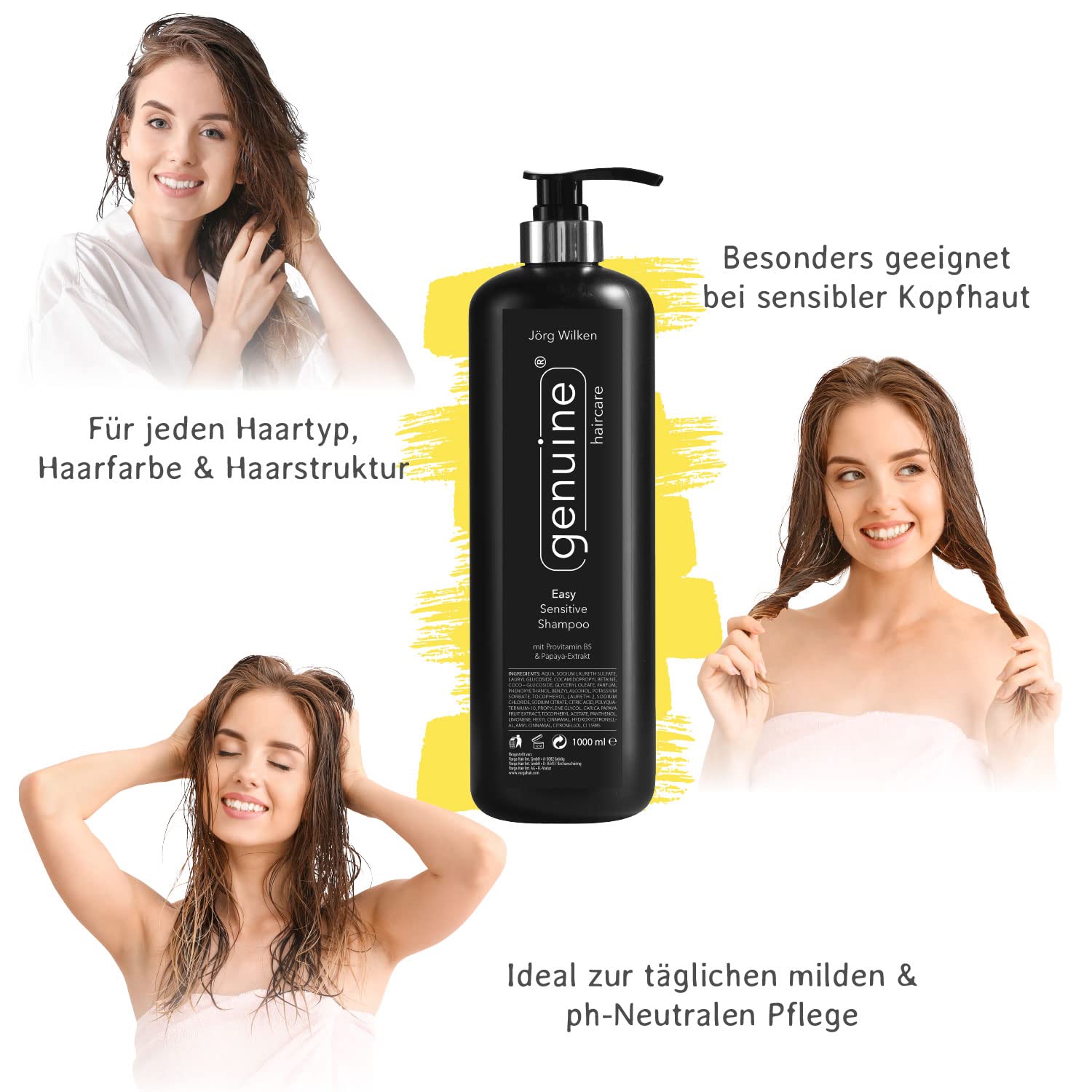 Шампунь Easy Sensitive Mild pH Neutral Moisture для всех типов волос, успокаивает кожу головы, придаёт эластичность, объём и блеск, 1000 мл, фото №2