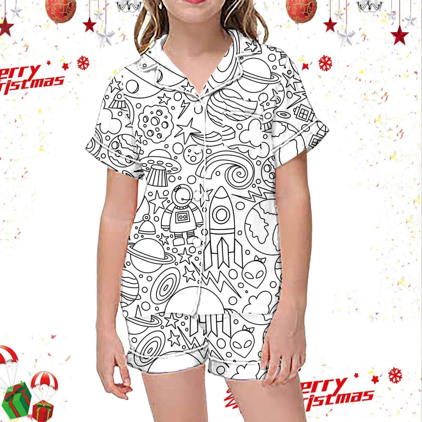 Дитяча піжама для розфарбовування з білим мультяшним принтом, зимовий комплект домашнього одягу, фото №2