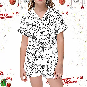 Дитяча піжама для розфарбовування з білим мультяшним принтом, зимовий комплект домашнього одягу synthetic.ua - Фото 1