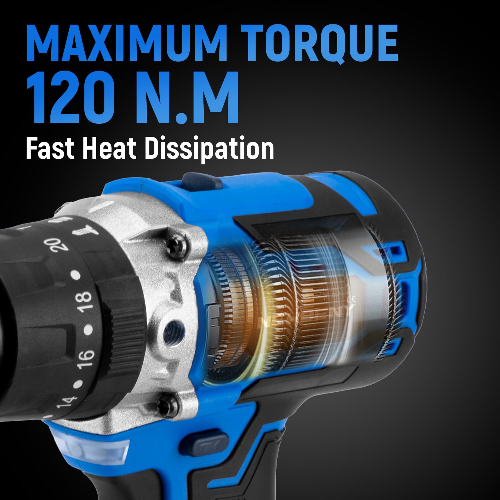 Безщіткова ударна електродриль Шуруповерт ONEVAN 120 Nm 18 V 20 + 3 з 2 акумуляторами 4.0 Ah, фото №5
