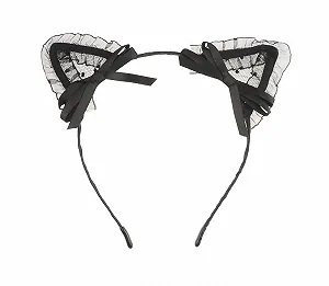 Обруч для волосся Вушка котика з шифону, мережива та атласного банта Glamour Girlz - Фото 1