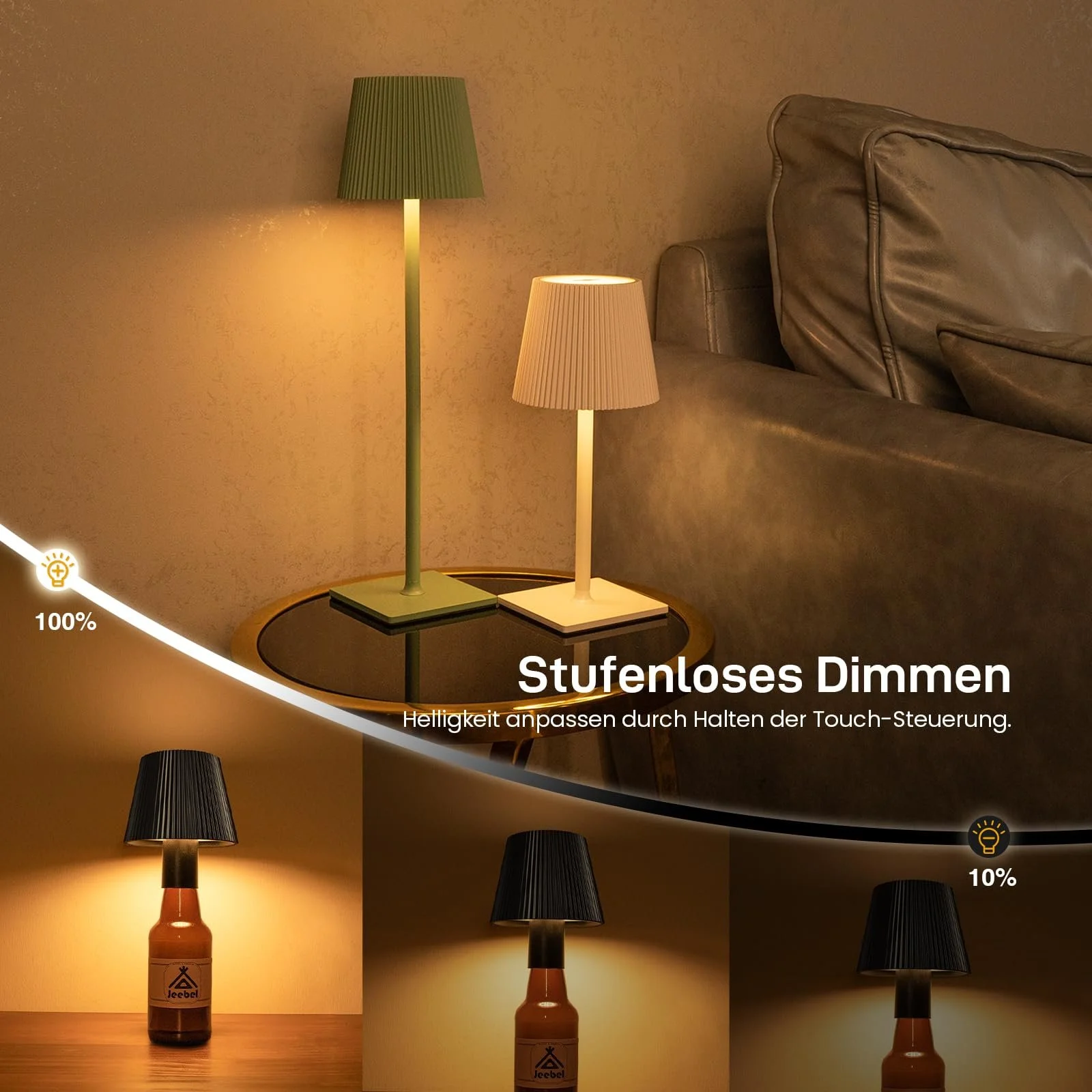 Настільна лампа Jeebel 4-в-1 LED RGB металева для пляшок 5200 мАг IP54 димована портативна, фото №3