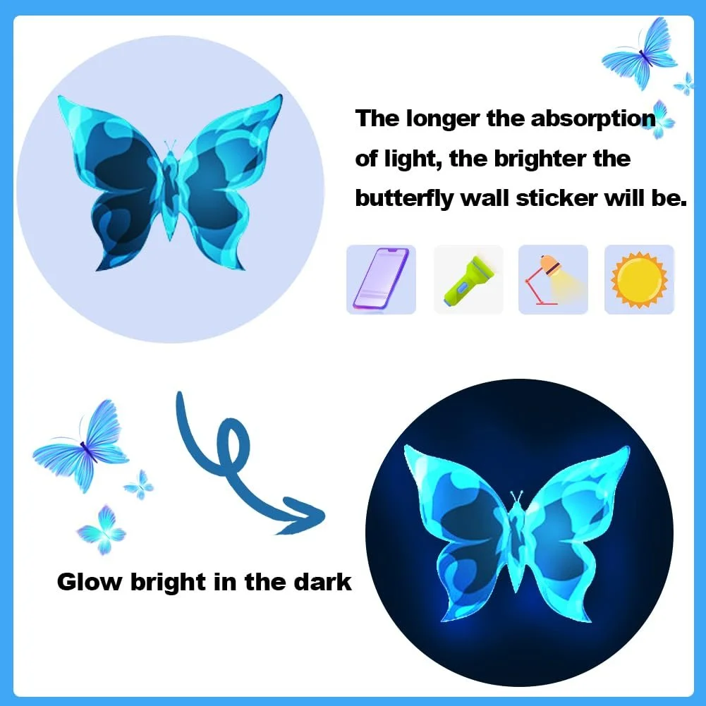 Настінні наклейки Метелики Люмінесцентні 12 штук Ripple Pattern, фото №3