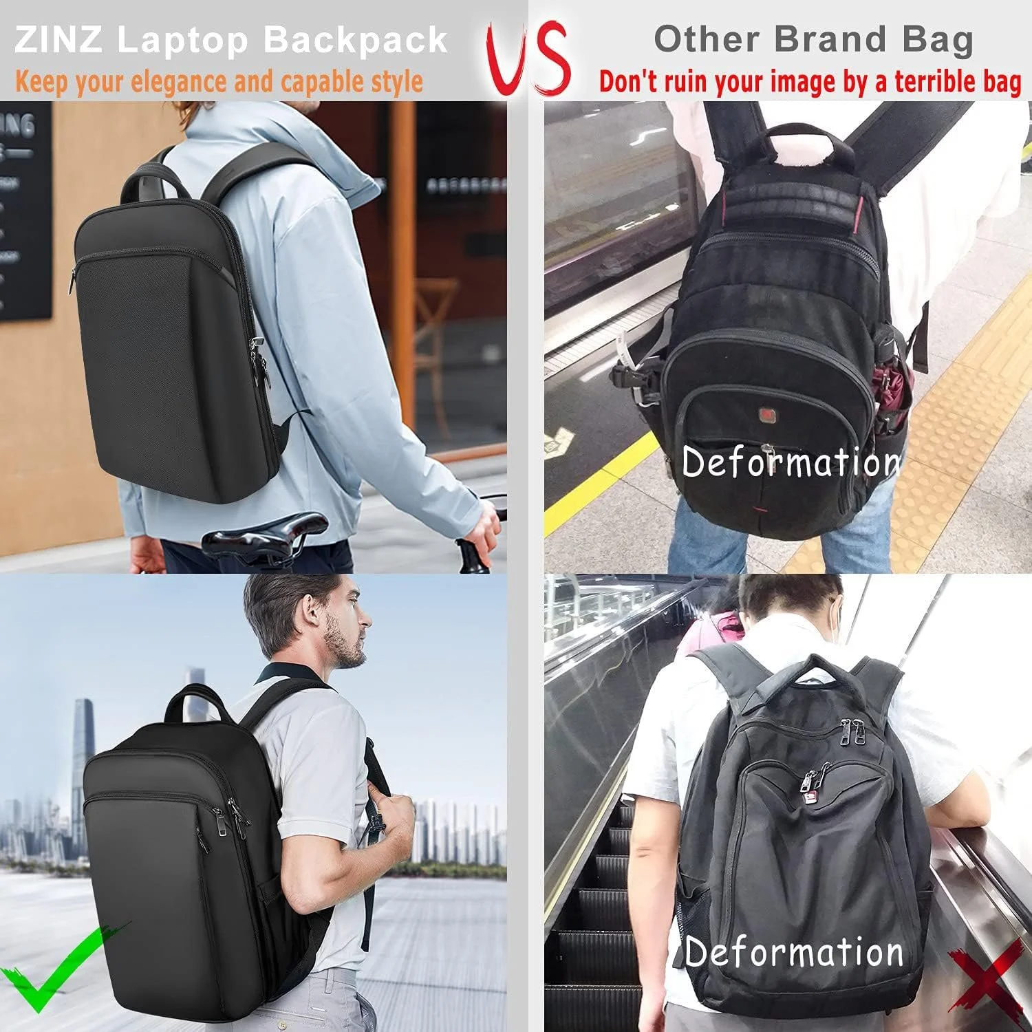 Рюкзак для ноутбука ZINZ DB01K02 15-16 дюймів Slim Expandable, фото №6 Рюкзак для ноутбука ZINZ DB01K02 15-16 дюймів Slim Expandable, фото №6
