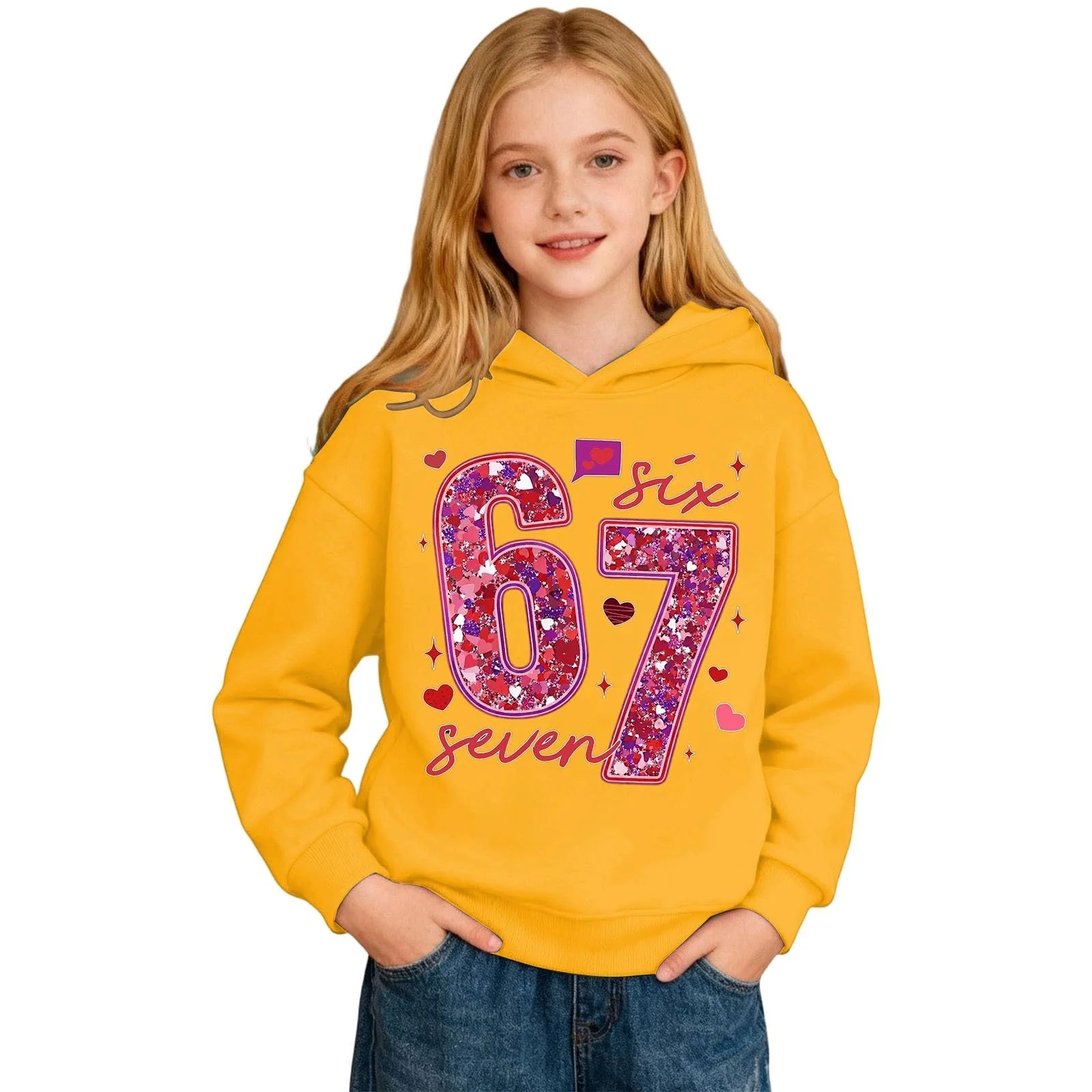 67 Пуловер Худи Детский Мультяшный Длинный Рукав Туника Топы Ретро Шесть Семь Худи с Принтом для Вечеринок Праздничная Уличная Одежда для Детей, фото №3