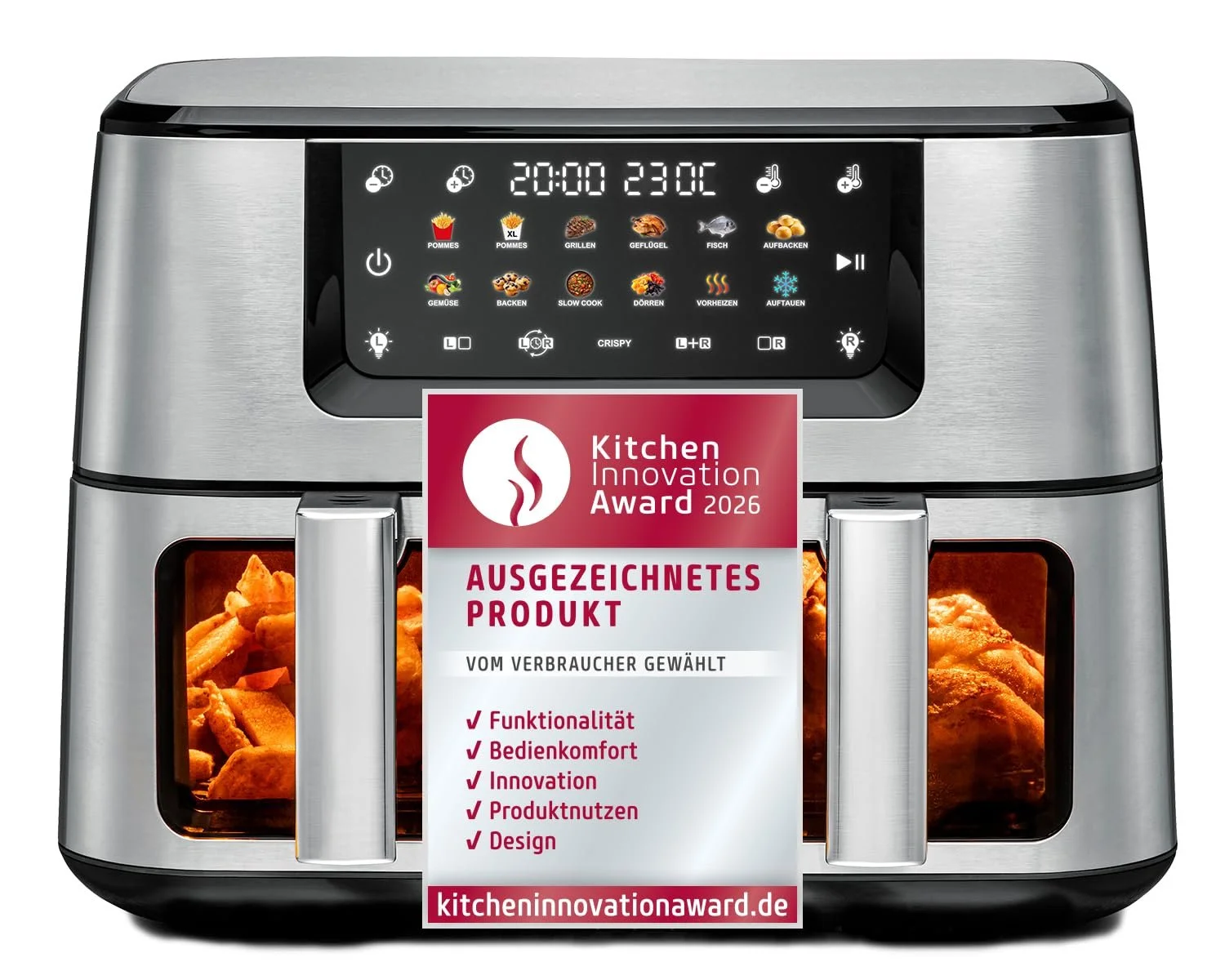 Подвійна мультипіч ROMMELSBACHER FRH 2650 2 кошики по 5.5 л 40-230°C 12 програм оглядове вікно PFAS-Free, фото №1 Подвійна мультипіч ROMMELSBACHER FRH 2650 2 кошики по 5.5 л 40-230°C 12 програм оглядове вікно PFAS-Free, фото №1