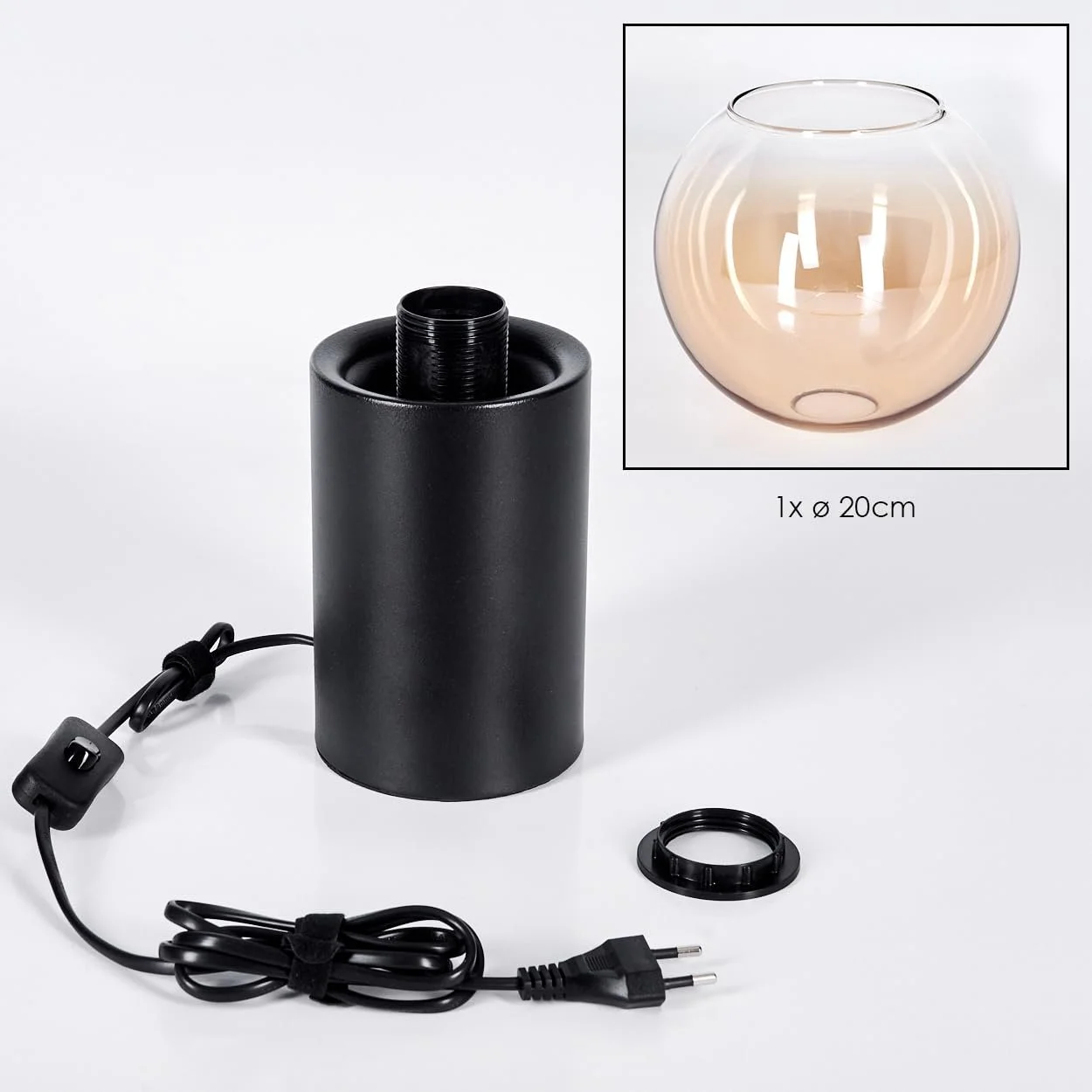 Настільна лампа HOFSTEIN Koyoto Метал/Скло E27 20 см Black/Amber/Clear, фото №5