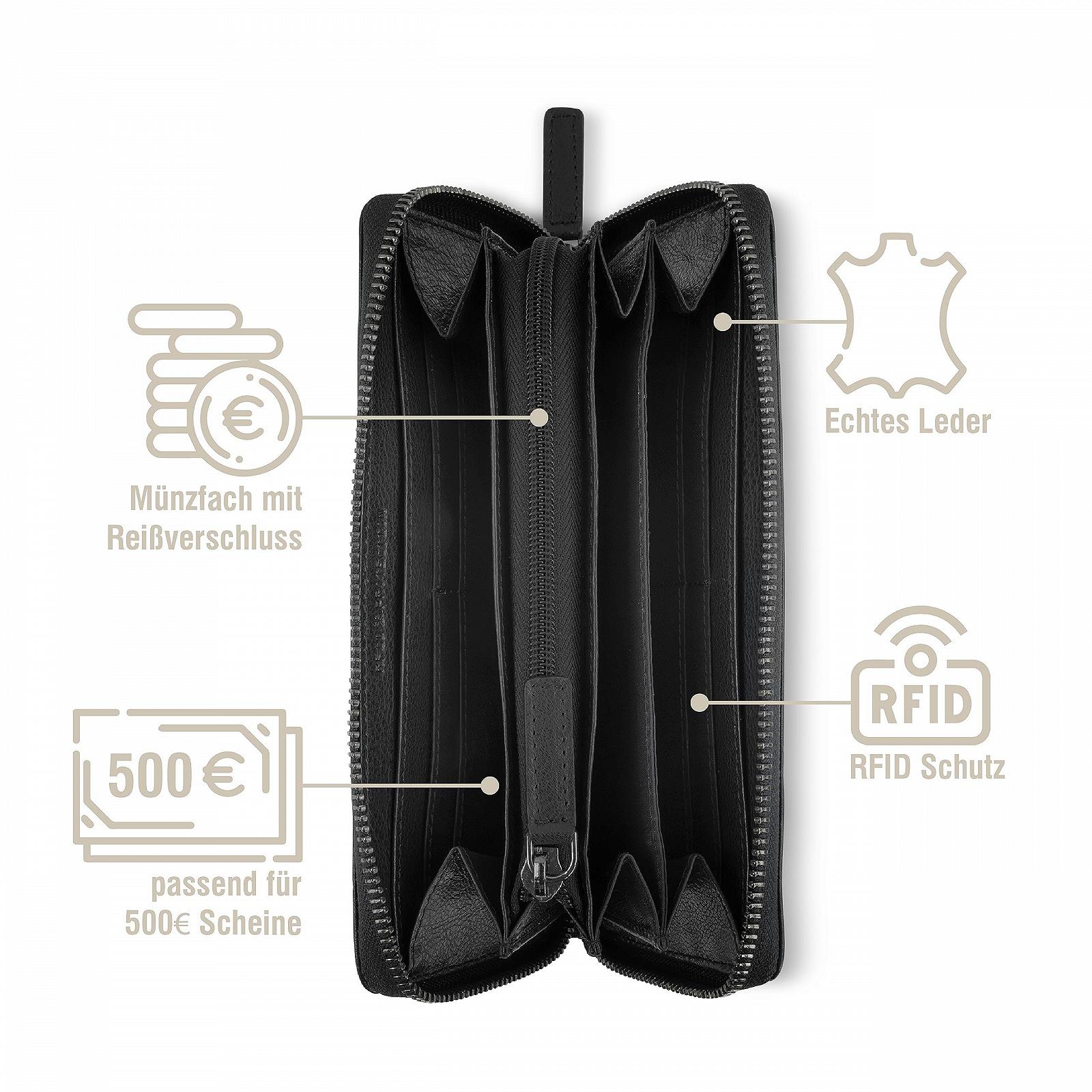 Кошелек Женский Bugatti Nevio Длинный с RFID защитой, Кошелек на молнии Крокодиловый вид, Cognac, Стандартный размер, Большой кошелек, фото №4