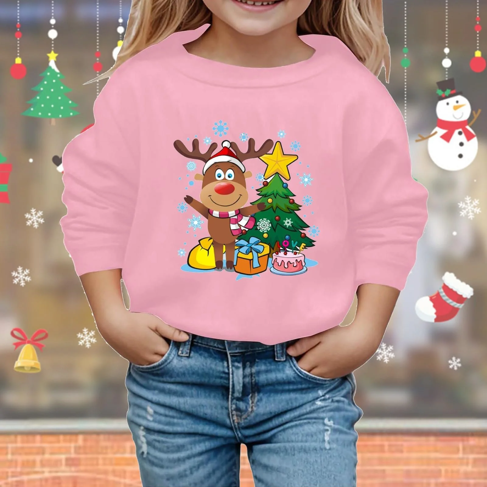 Рождественский свитер для девочки, размер 98-146, свитшот с длинными рукавами, круглый вырез, с принтом букв, фото №3