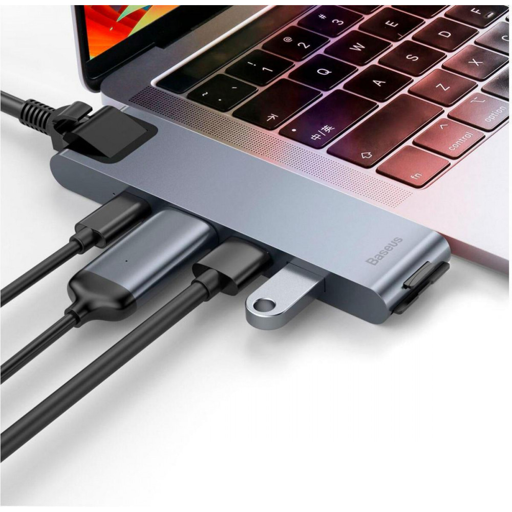USB-хаб Baseus (CAHUB-L0G) thunderbolt C Pro Seven-in-one smart HUB docking station CAHUB-L0G Чорний, фото №6